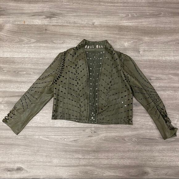 Haute Hippie Laser Cut Shrug Jacket Olive XS - Picture 7 of 12